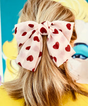 Queen of Hearts Hair Bow (Blush & Burgundy)