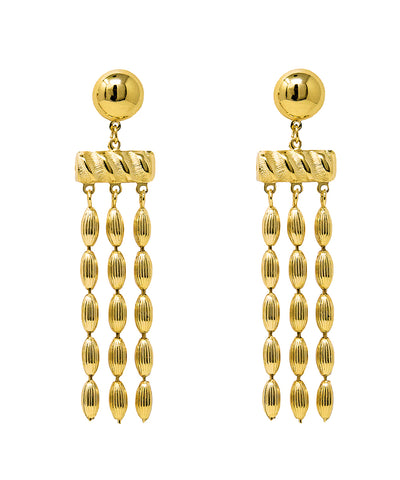 Triple Strand Rice Bead Earrings (Shiny Gold)