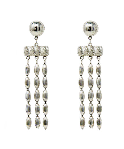 Triple Strand Rice Bead Earrings (Shiny Silver)