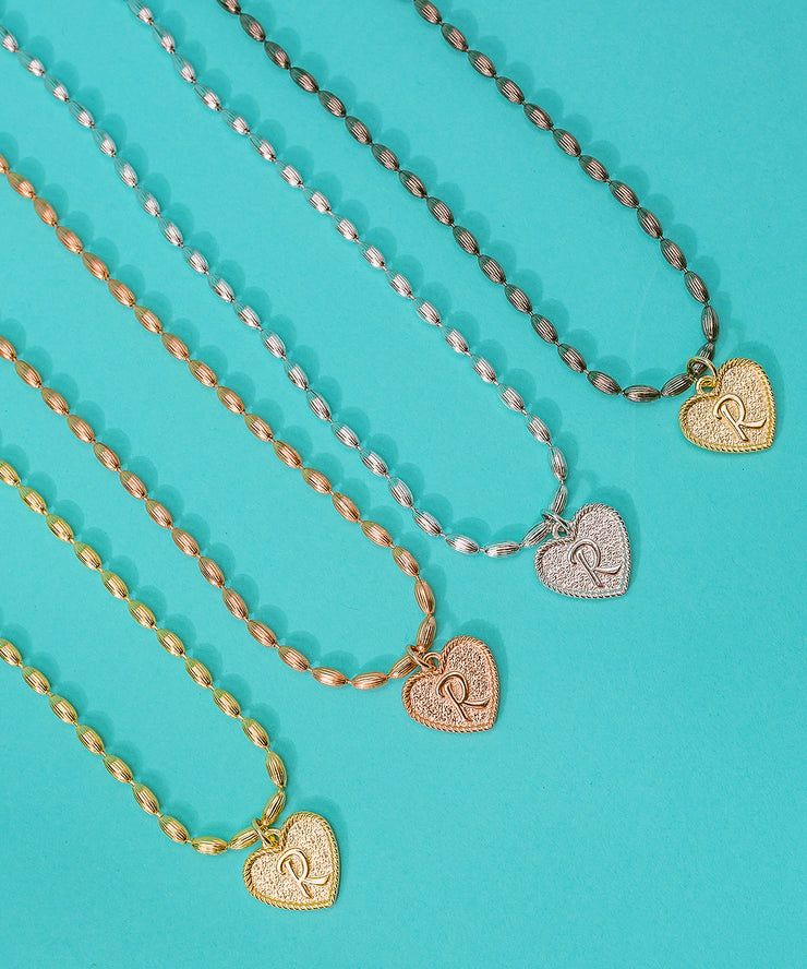 (D) Heart Initial Charm in Three Finishes