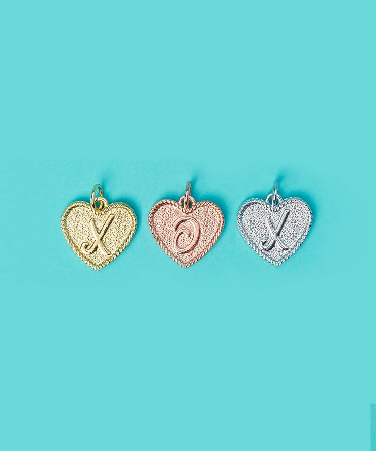 (U) Heart Initial Charm in Three Finishes