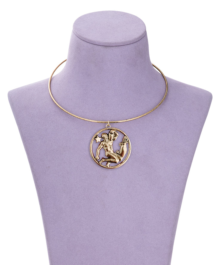 Vintage 70s Aquarius Zodiac Pendant Necklace