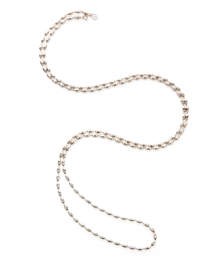 Charleston Rice Bead Necklace (Shiny Silver)