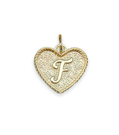 (F) Heart Initial Charm in Three Finishes