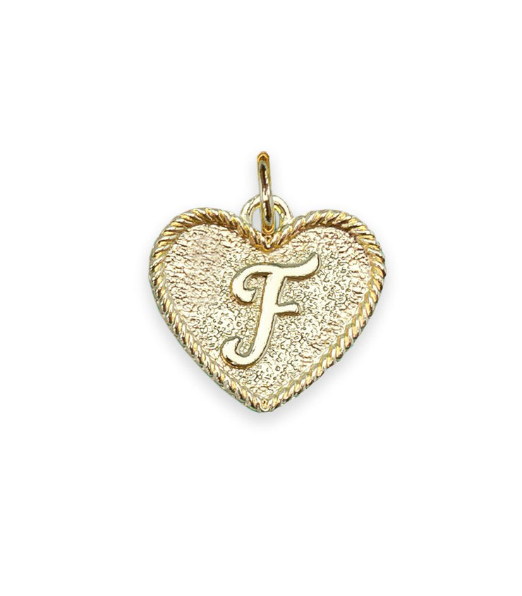 (F) Heart Initial Charm in Three Finishes