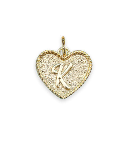 (K) Heart Initial Charm in Three Finishes