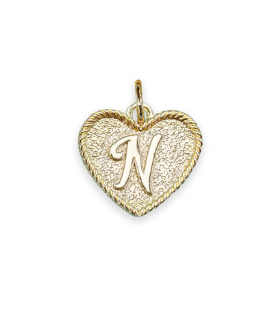 (N) Heart Initial Charm in Three Finishes