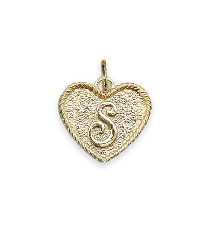 (S) Heart Initial Charm in Three Finishes