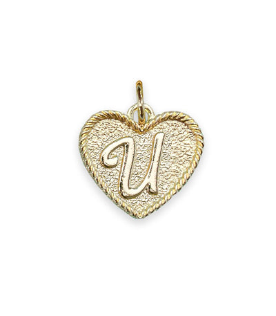 (U) Heart Initial Charm in Three Finishes