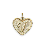 (V) Heart Initial Charm in Three Finishes