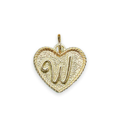 (W) Heart Initial Charm in Three Finishes