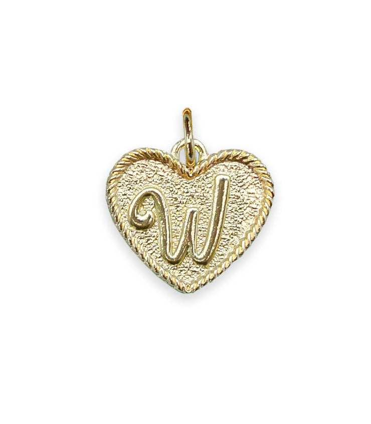 (W) Heart Initial Charm in Three Finishes