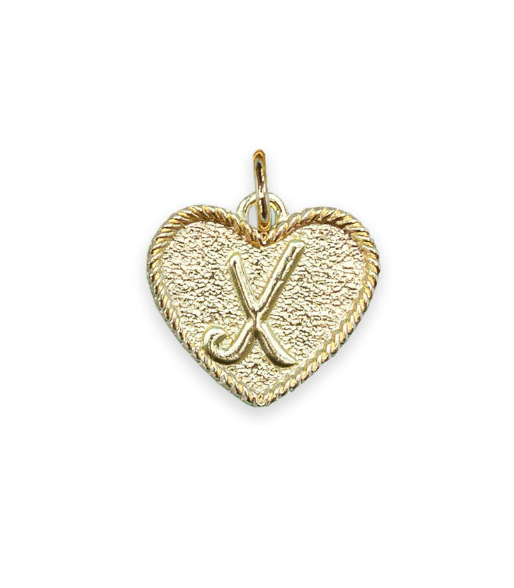 (X) Heart Initial Charm in Three Finishes