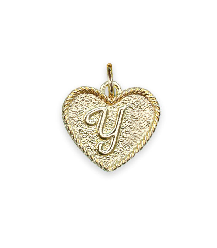 (Y) Heart Initial Charm in Three Finishes