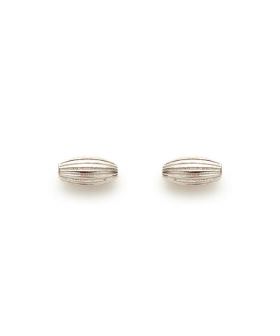 Rice Bead Stud Earrings (Shiny Silver)